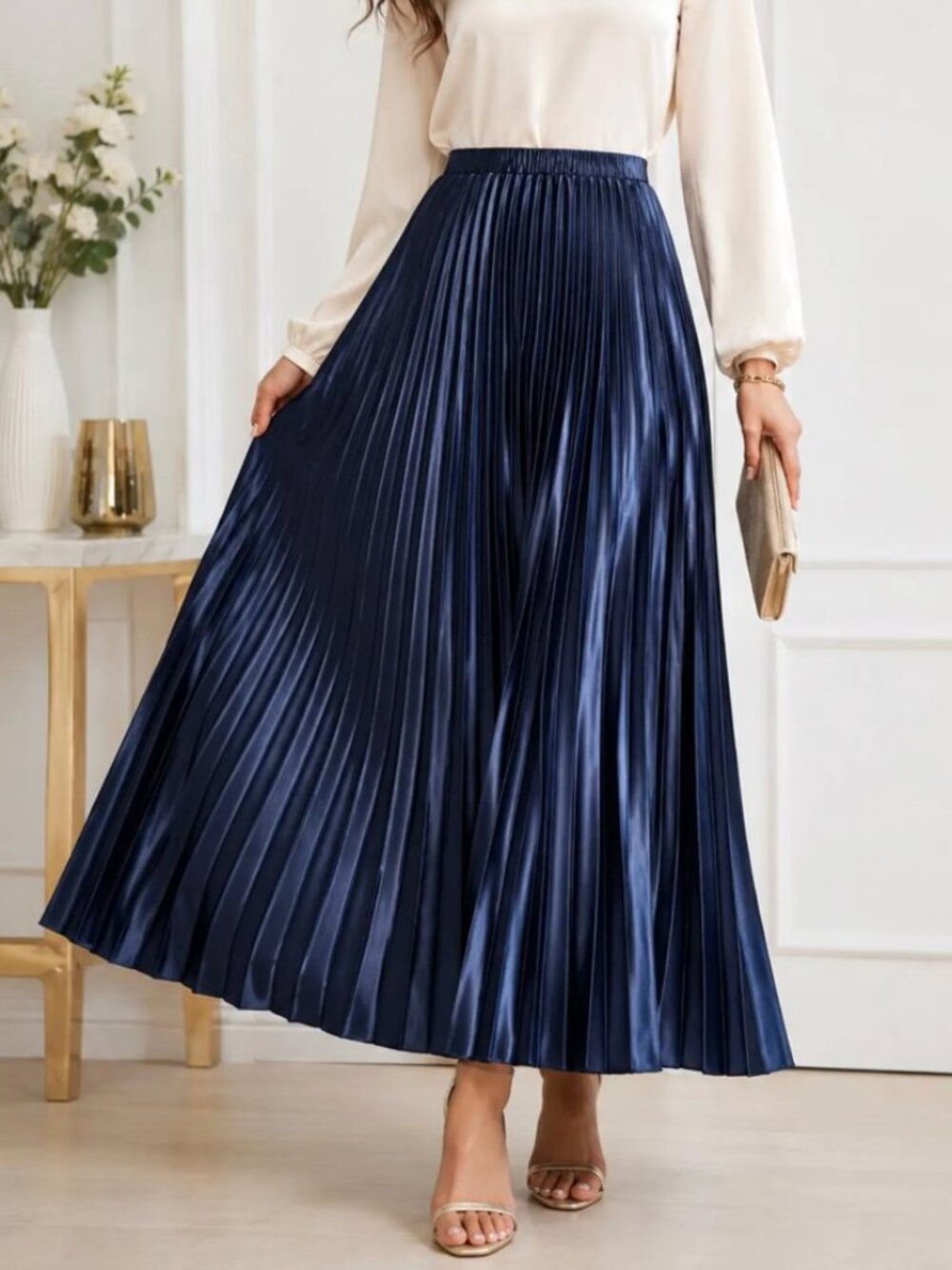 Eloquii Navy Blue Pleated Skirt Size 14